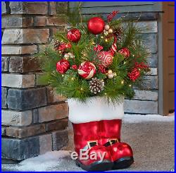 Large Floral Santa Boot 36 Christmas Decoration 35 LED Lights Indoor Outdoor