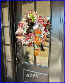 Large Gingerbread Light Up Christmas Door Wreath Holiday Seasonal Decor 24 Inch