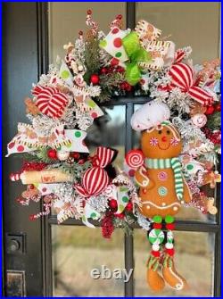 Large Gingerbread Light Up Christmas Door Wreath Holiday Seasonal Decor 24 Inch