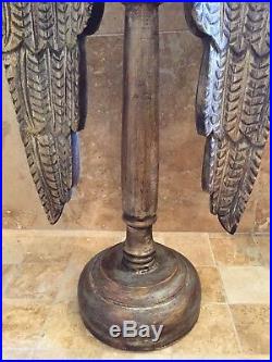 Large Hand Carved Wood Angel Wings Saint Distressed Hand Rubbed Silver Stain