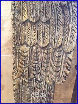 Large Hand Carved Wood Angel Wings Saint Distressed Hand Rubbed Silver Stain