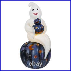 Large LED Lighted Ghost Sitting On Pumpkin