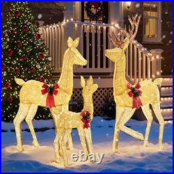 Large Lighted Christmas Deer Family Set Bright LED Warm Lights Standing Reindeer