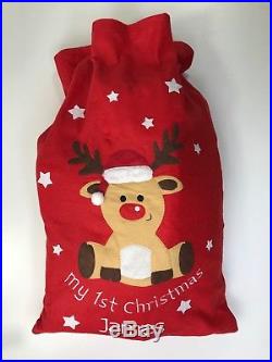 Large Personalised Embroidered Christmas Sack Reindeer My First Xmas Stocking