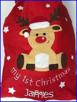 Large Personalised Embroidered Christmas Sack Teddy Bear My First Xmas Stocking