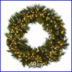 Large Pre-Lit Christmas Wreath 120cm Commercial Display 160 Lights Green Pine