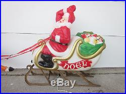 Large Roof Top Santa Sleigh 2 Reindeer Christmas Plastic Blow Mold Light-up 9'8