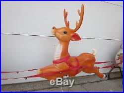 Large Roof Top Santa Sleigh 2 Reindeer Christmas Plastic Blow Mold Light-up 9'8