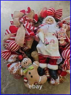 Large Santa Christmas Wreath, Luxury Candy Cane Lane Christmas Wreath, Candy