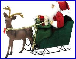 Large Santa On Sleigh With Reindeer Father Christmas Chariot Holding Xmas Gifts