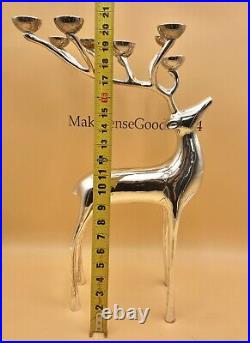 Large Silver Plate Pottery Barn Reindeer Candelabra 10 Points Stands 20 Tall