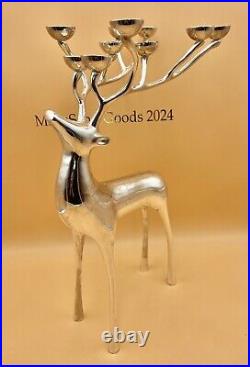 Large Silver Plate Pottery Barn Reindeer Candelabra 10 Points Stands 20 Tall