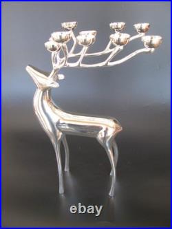 Large Silver Plate Pottery Barn Reindeer Candelabra 10 Points Stands 20 Tall R4