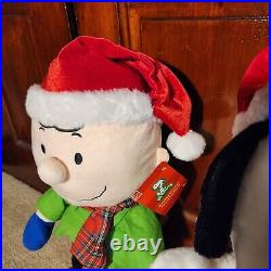 Large Snoopy + Charlie Brown Holiday Porch Greeter Plush Christmas Free Ship