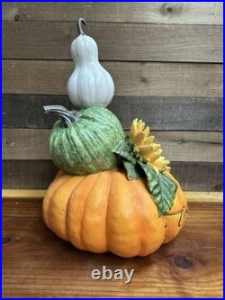 Large Stacked Thankful Pumpkins Sunflower 18 Tall