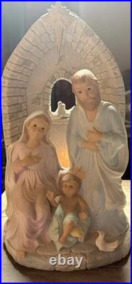 Large Vintage ceramic Christmas Lighted Nativity scene with attached music box