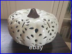 Large WHITE Pottery barn pumpkin luminary light terracotta ceramic candle