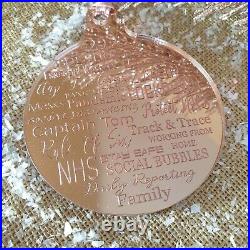 Laser Engraved 2020 Christmas Bauble Rose Gold Silver Tree Decoration Gift Xmas