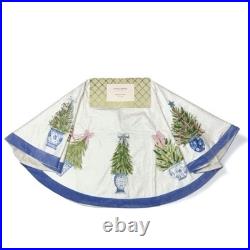 Laura Ashley Blue Chinoserie Christmas Trees in Vase Tree Skirt Embroidered NEW