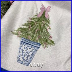 Laura Ashley Blue Chinoserie Christmas Trees in Vase Tree Skirt Embroidered NEW