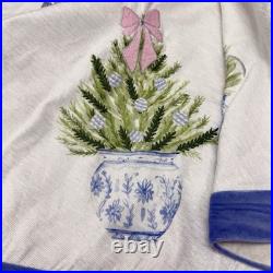 Laura Ashley Blue Chinoserie Christmas Trees in Vase Tree Skirt Embroidered NEW