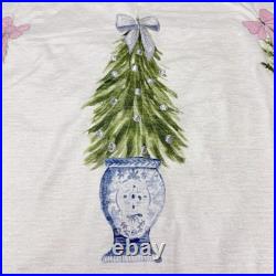 Laura Ashley Blue Chinoserie Christmas Trees in Vase Tree Skirt Embroidered NEW