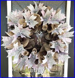 Lavender Dragonfly Spring Summer Fall Deco Mesh Wreath, Farmhouse Cottage Decor