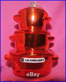 Le Creuset Orange Hand Blown Glass Pots Pot Ornament