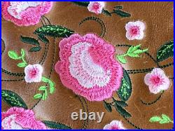 Leather Christmas Stocking Rose Embroidered Star Handmade Flat Decor Xmas Gift