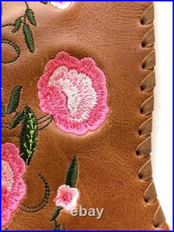 Leather Christmas Stocking Rose Embroidered Star Handmade Flat Decor Xmas Gift