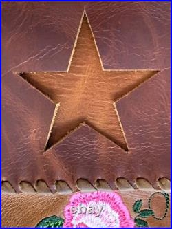 Leather Christmas Stocking Rose Embroidered Star Handmade Flat Decor Xmas Gift