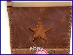 Leather Christmas Stocking Rose Embroidered Star Handmade Flat Decor Xmas Gift