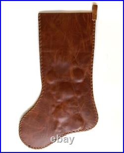 Leather Christmas Stocking Rose Embroidered Star Handmade Flat Decor Xmas Gift