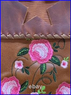Leather Christmas Stocking Rose Embroidered Star Handmade Flat Decor Xmas Gift