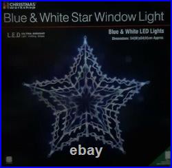 Led Blue & White Star Silhouette Window Light Xmas Window Decoration Lights