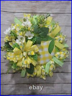 Lemon Check Floral Door Wreath, Lemons, Door Wreath, Summer, Spring, Front Door