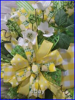 Lemon Check Floral Door Wreath, Lemons, Door Wreath, Summer, Spring, Front Door