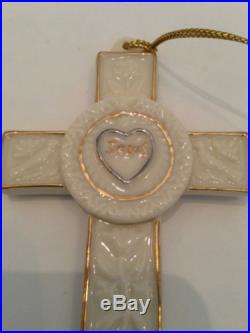 Lenox Cross Jesus Silver Gold Trimmed Heart Handcrafted Christmas Ornament