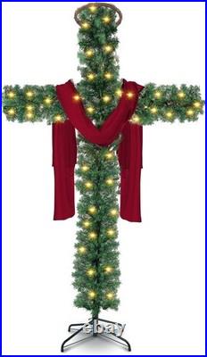 Leyndo 5 ft Cross Christmas Tree with Light Prelit Christmas Tree with Rattan