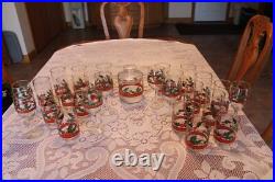 Libbey Holly & Berries Vintage Christmas Glasses & Ice Bucket 26 Piece Grouping