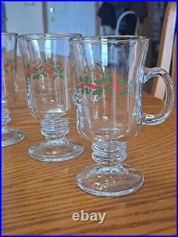 Libbey Irish Coffee Vintage Mugs Ribbon Holly Pattern Set Of 15 Made For Arby's