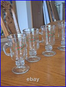 Libbey Irish Coffee Vintage Mugs Ribbon Holly Pattern Set Of 15 Made For Arby's