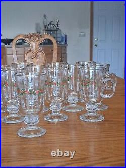 Libbey Irish Coffee Vintage Mugs Ribbon Holly Pattern Set Of 15 Made For Arby's