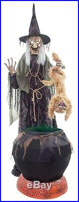 LifeSize Animated EVIL WITCH COOKS CAT IN CAULDRON Halloween Haunted House Prop