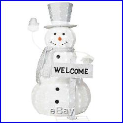 Life Size Cool White Lighted Snowman Sculpture Outdoor Christmas Yard Decoration