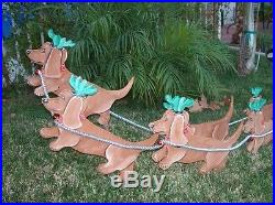 Life Size Weenie Dog Christmas Sleigh Set Reindeer Santa Yard Art Hand Painted