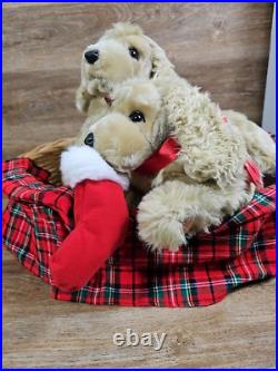 Lifesize Animated Christmas Puppies Bed Cocker Spaniel Holiday Animals Dogs