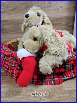 Lifesize Animated Christmas Puppies Bed Cocker Spaniel Holiday Animals Dogs