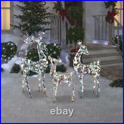 Light-up Sparkle Set of 3 Deer Family Christmas Outdoor Yard Decor 120 White LED