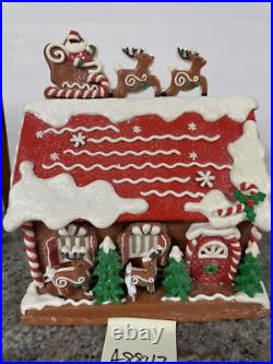 Lighted 13North Pole Reindeer Barn Gingerbread Roof Top Santa Valerie Parr Hill